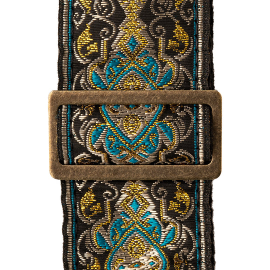 PRS 2" Deluxe Retro Jacquard Strap - Teal/Gold
