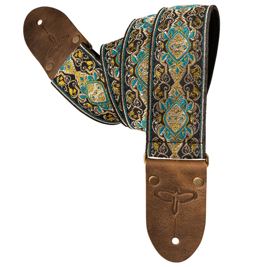 PRS 2" Deluxe Retro Jacquard Strap - Teal/Gold